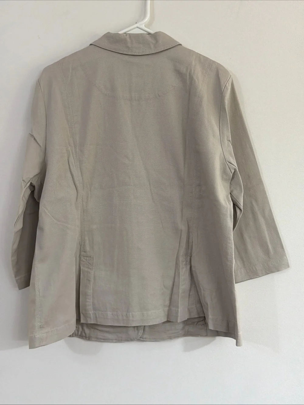 Eileen Fisher XL Muslin Notch Collar Jacket Khaki Beige Blazer Organic Cotton